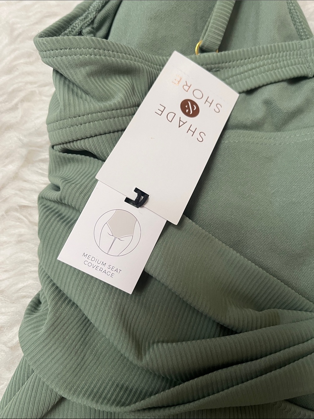 Shade & Shore Sage Green Ribbed V-Neck One-Piece Swimsuit M 8-10 MSRP $40 - Picture 3 of 4